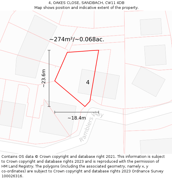 4, OAKES CLOSE, SANDBACH, CW11 4DB: Plot and title map