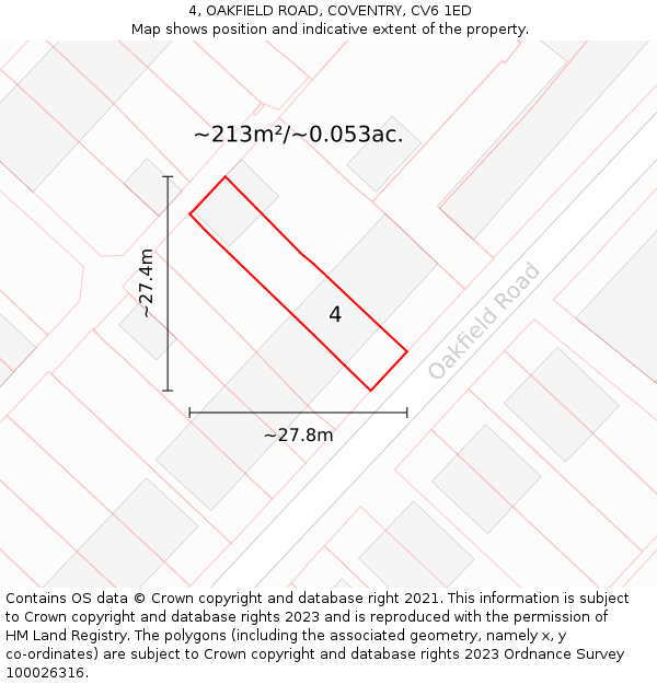 4, OAKFIELD ROAD, COVENTRY, CV6 1ED: Plot and title map