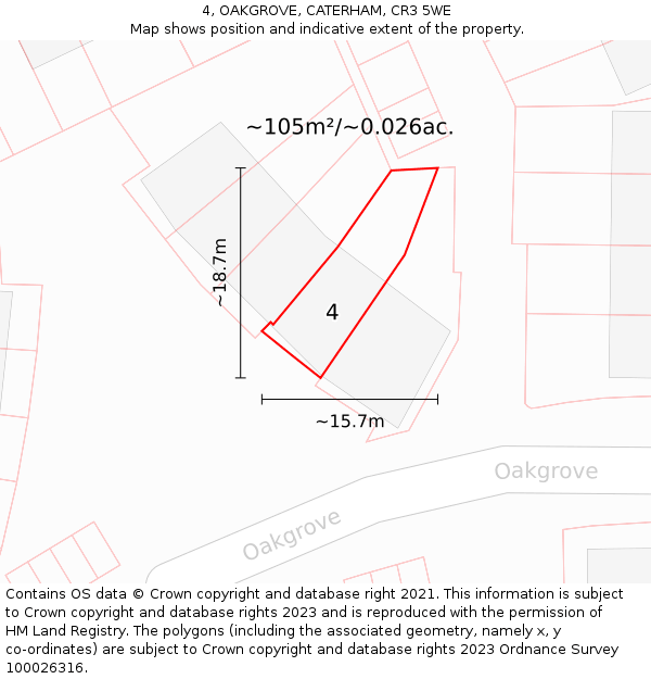 4, OAKGROVE, CATERHAM, CR3 5WE: Plot and title map