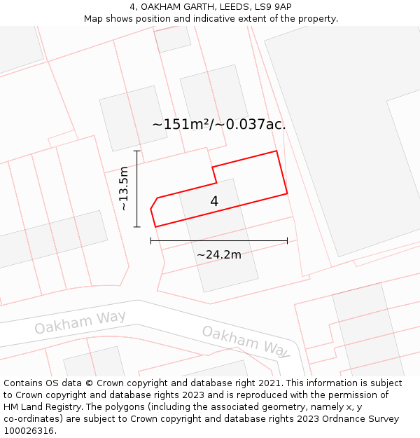 4, OAKHAM GARTH, LEEDS, LS9 9AP: Plot and title map