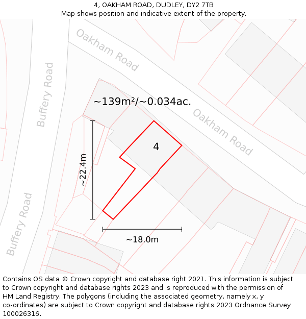 4, OAKHAM ROAD, DUDLEY, DY2 7TB: Plot and title map