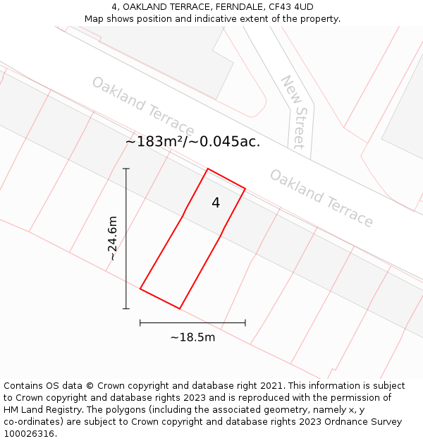4, OAKLAND TERRACE, FERNDALE, CF43 4UD: Plot and title map