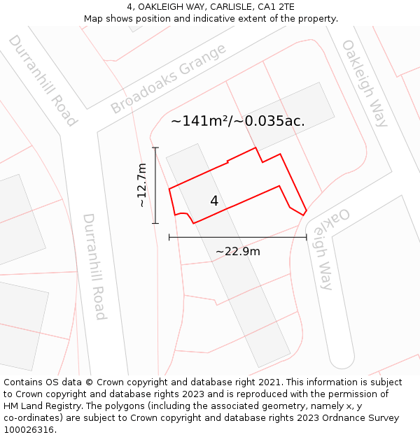 4, OAKLEIGH WAY, CARLISLE, CA1 2TE: Plot and title map