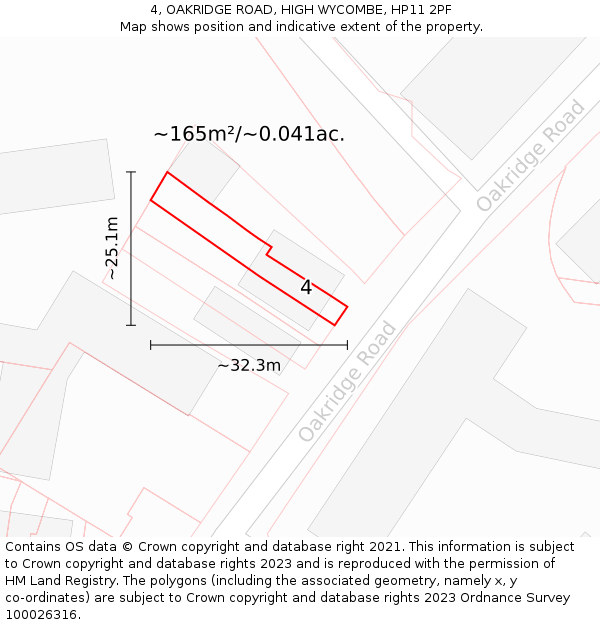 4, OAKRIDGE ROAD, HIGH WYCOMBE, HP11 2PF: Plot and title map