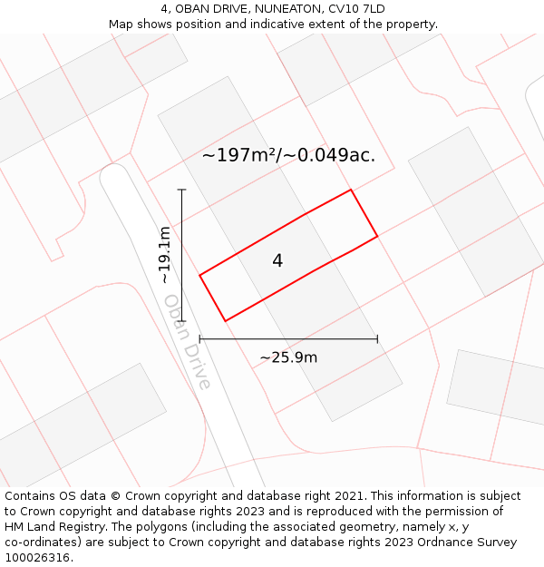 4, OBAN DRIVE, NUNEATON, CV10 7LD: Plot and title map