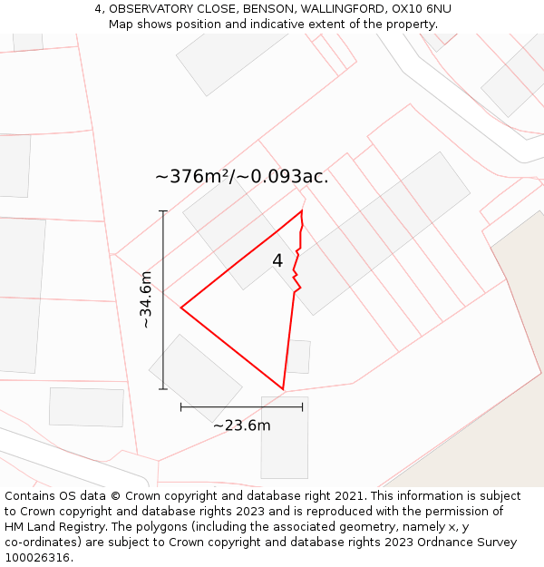 4, OBSERVATORY CLOSE, BENSON, WALLINGFORD, OX10 6NU: Plot and title map