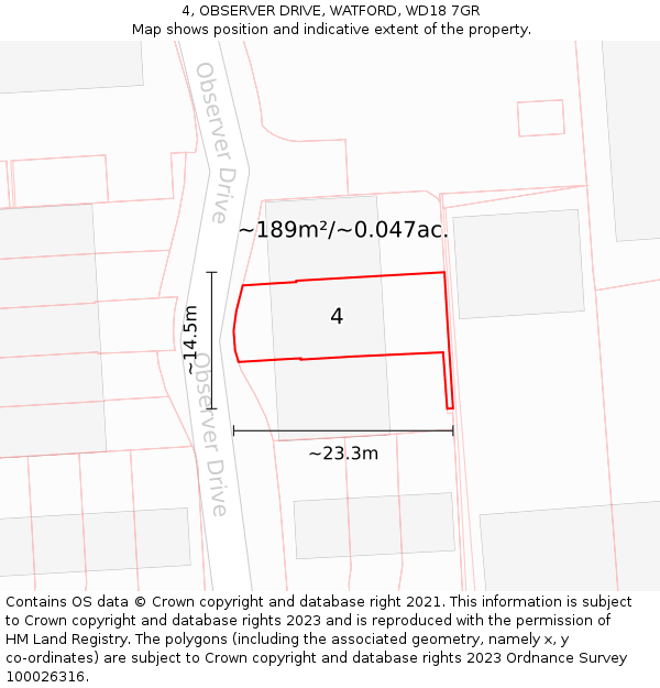4, OBSERVER DRIVE, WATFORD, WD18 7GR: Plot and title map