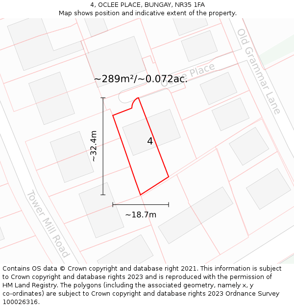 4, OCLEE PLACE, BUNGAY, NR35 1FA: Plot and title map