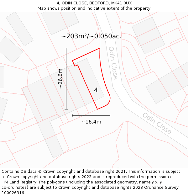 4, ODIN CLOSE, BEDFORD, MK41 0UX: Plot and title map