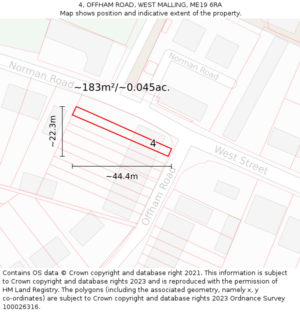 4, OFFHAM ROAD, WEST MALLING, ME19 6RA: Plot and title map