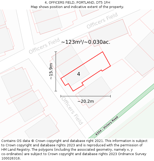 4, OFFICERS FIELD, PORTLAND, DT5 1FH: Plot and title map