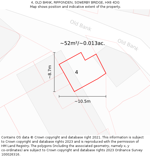 4, OLD BANK, RIPPONDEN, SOWERBY BRIDGE, HX6 4DG: Plot and title map