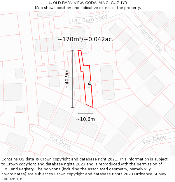 4, OLD BARN VIEW, GODALMING, GU7 1YR: Plot and title map