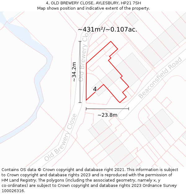4, OLD BREWERY CLOSE, AYLESBURY, HP21 7SH: Plot and title map