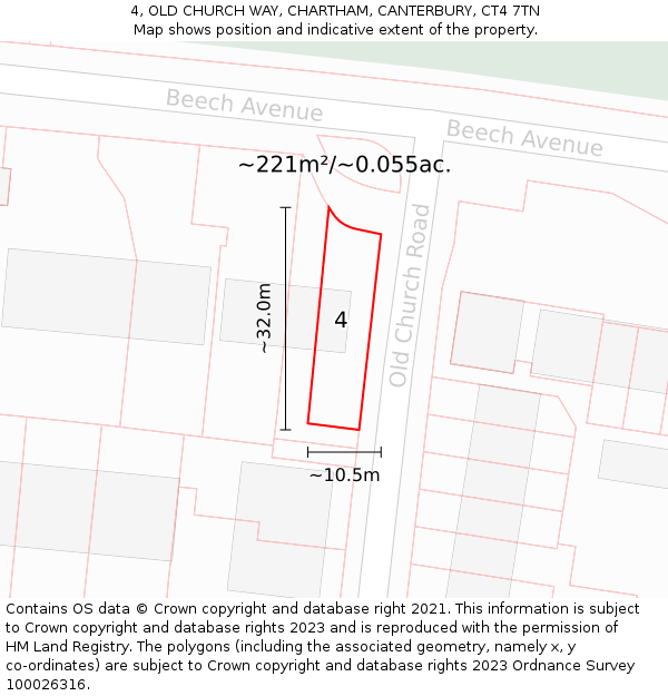 4, OLD CHURCH WAY, CHARTHAM, CANTERBURY, CT4 7TN: Plot and title map