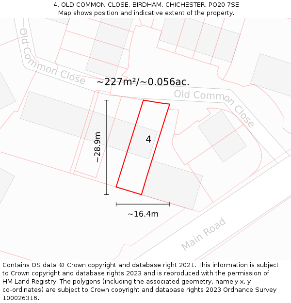 4, OLD COMMON CLOSE, BIRDHAM, CHICHESTER, PO20 7SE: Plot and title map