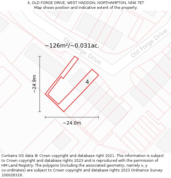 4, OLD FORGE DRIVE, WEST HADDON, NORTHAMPTON, NN6 7ET: Plot and title map