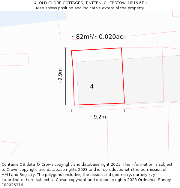 4, OLD GLOBE COTTAGES, TINTERN, CHEPSTOW, NP16 6TH: Plot and title map