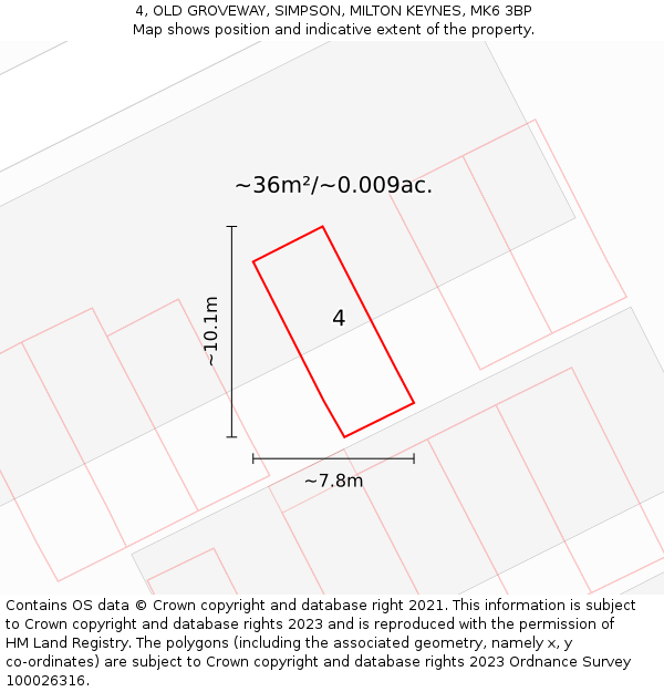 4, OLD GROVEWAY, SIMPSON, MILTON KEYNES, MK6 3BP: Plot and title map