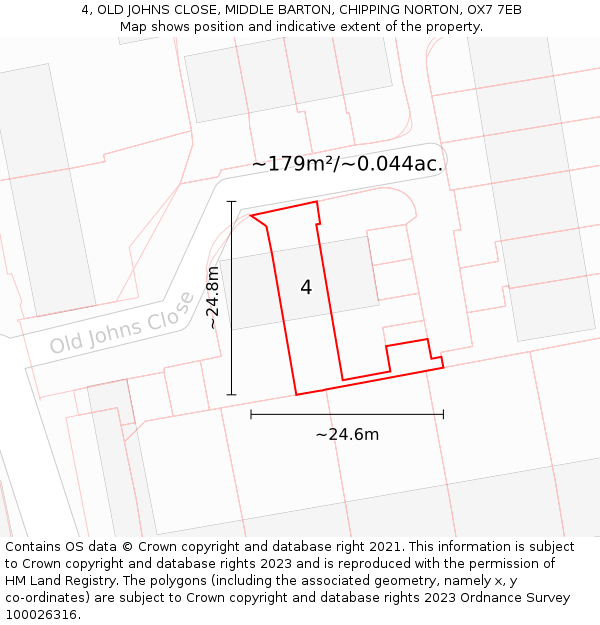 4, OLD JOHNS CLOSE, MIDDLE BARTON, CHIPPING NORTON, OX7 7EB: Plot and title map