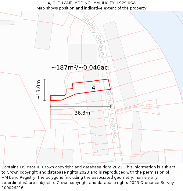 4, OLD LANE, ADDINGHAM, ILKLEY, LS29 0SA: Plot and title map