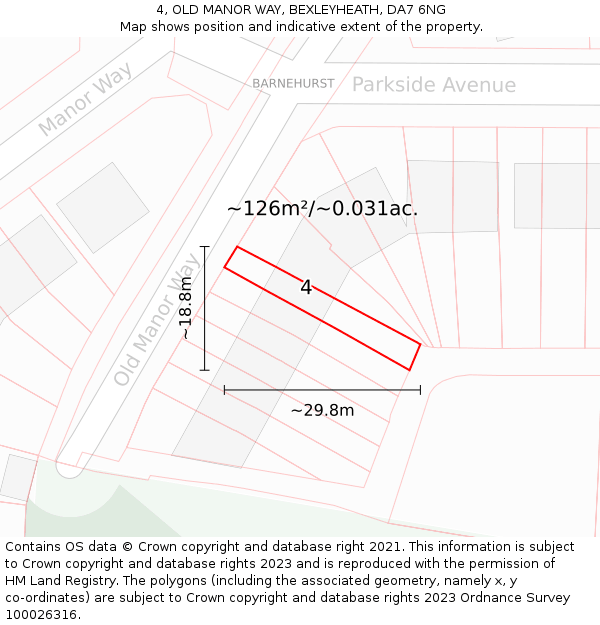 4, OLD MANOR WAY, BEXLEYHEATH, DA7 6NG: Plot and title map
