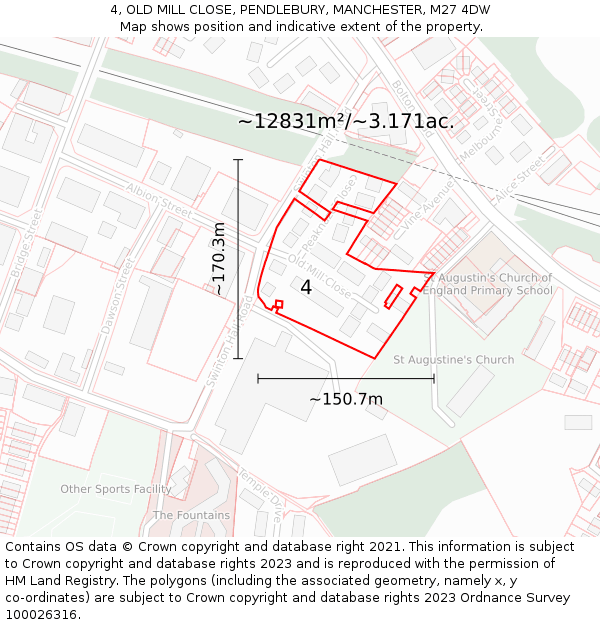 4, OLD MILL CLOSE, PENDLEBURY, MANCHESTER, M27 4DW: Plot and title map