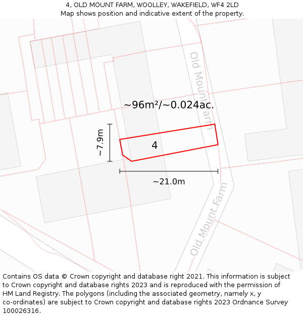 4, OLD MOUNT FARM, WOOLLEY, WAKEFIELD, WF4 2LD: Plot and title map