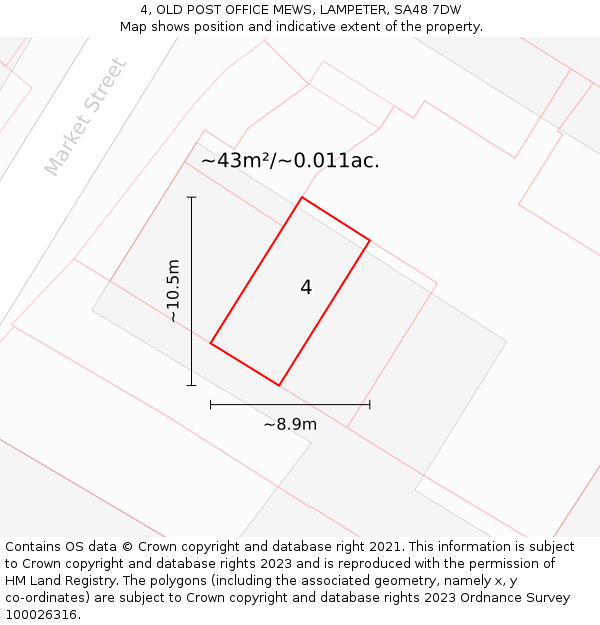4, OLD POST OFFICE MEWS, LAMPETER, SA48 7DW: Plot and title map