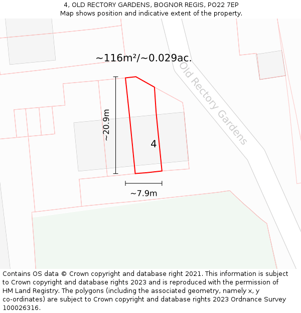 4, OLD RECTORY GARDENS, BOGNOR REGIS, PO22 7EP: Plot and title map