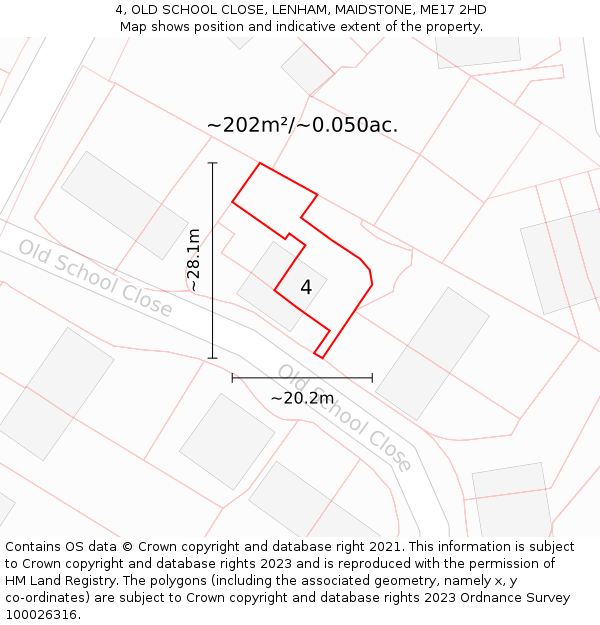 4, OLD SCHOOL CLOSE, LENHAM, MAIDSTONE, ME17 2HD: Plot and title map