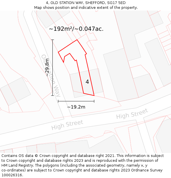 4, OLD STATION WAY, SHEFFORD, SG17 5ED: Plot and title map