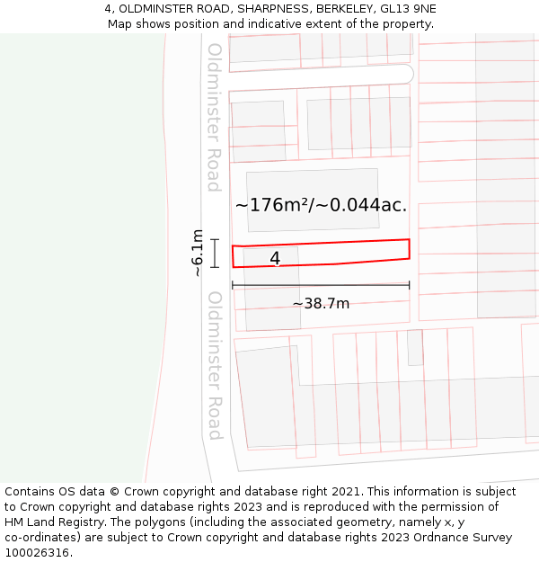 4, OLDMINSTER ROAD, SHARPNESS, BERKELEY, GL13 9NE: Plot and title map