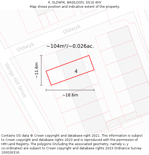 4, OLDWYK, BASILDON, SS16 4NY: Plot and title map
