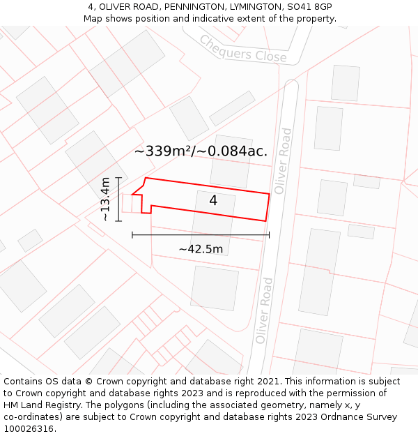 4, OLIVER ROAD, PENNINGTON, LYMINGTON, SO41 8GP: Plot and title map