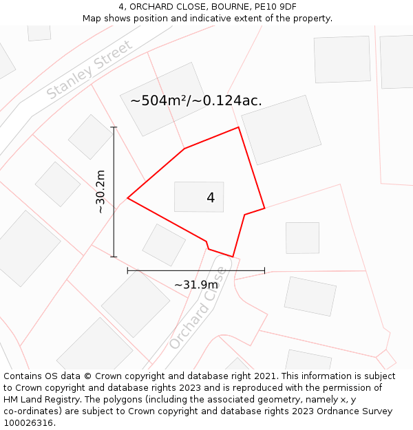 4, ORCHARD CLOSE, BOURNE, PE10 9DF: Plot and title map