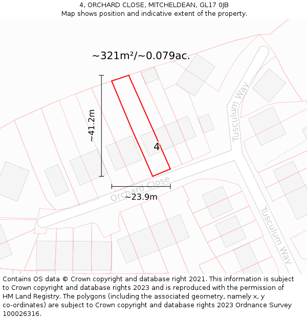 4, ORCHARD CLOSE, MITCHELDEAN, GL17 0JB: Plot and title map