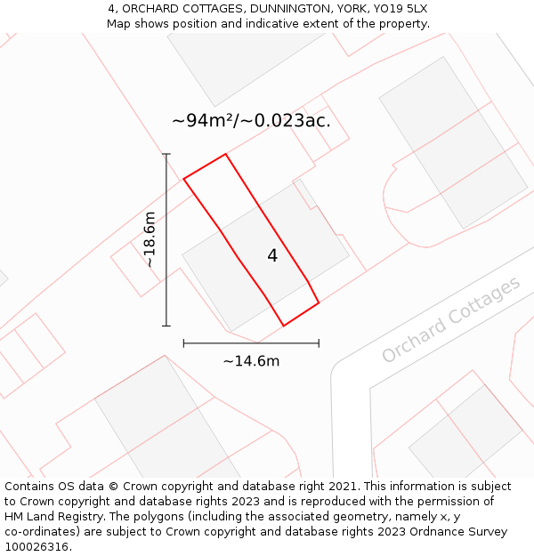 4, ORCHARD COTTAGES, DUNNINGTON, YORK, YO19 5LX: Plot and title map
