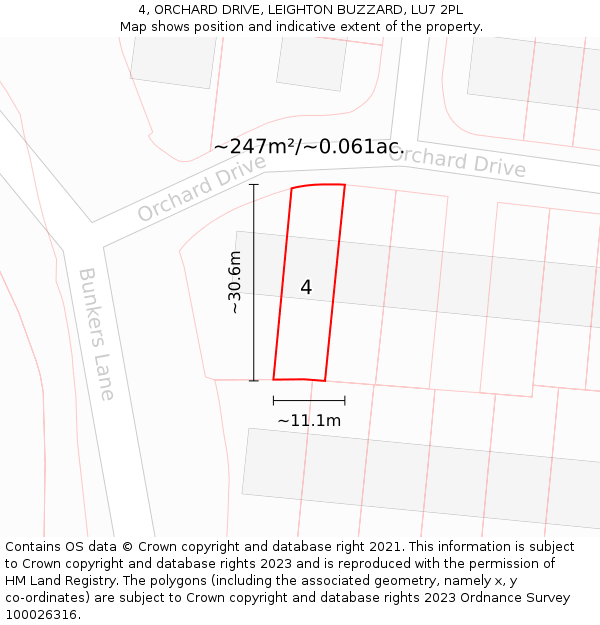 4, ORCHARD DRIVE, LEIGHTON BUZZARD, LU7 2PL: Plot and title map