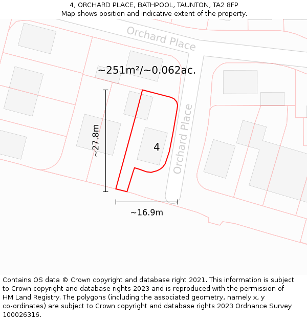 4, ORCHARD PLACE, BATHPOOL, TAUNTON, TA2 8FP: Plot and title map