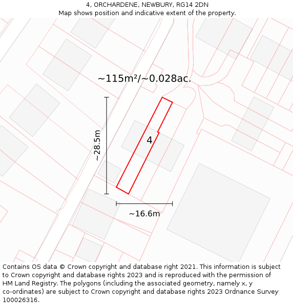 4, ORCHARDENE, NEWBURY, RG14 2DN: Plot and title map