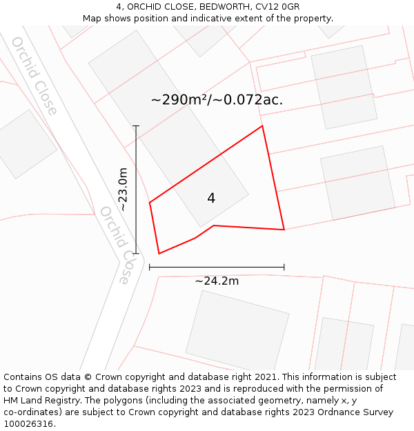 4, ORCHID CLOSE, BEDWORTH, CV12 0GR: Plot and title map