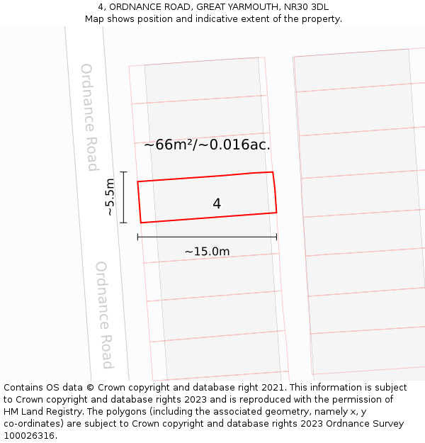 4, ORDNANCE ROAD, GREAT YARMOUTH, NR30 3DL: Plot and title map
