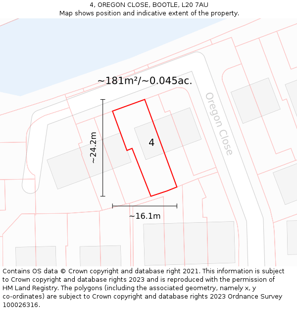 4, OREGON CLOSE, BOOTLE, L20 7AU: Plot and title map