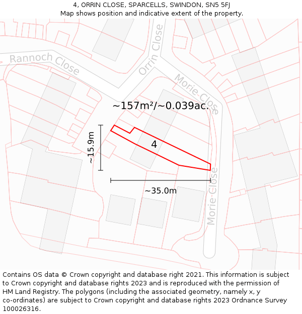 4, ORRIN CLOSE, SPARCELLS, SWINDON, SN5 5FJ: Plot and title map