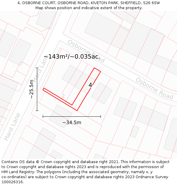 4, OSBORNE COURT, OSBORNE ROAD, KIVETON PARK, SHEFFIELD, S26 6SW: Plot and title map