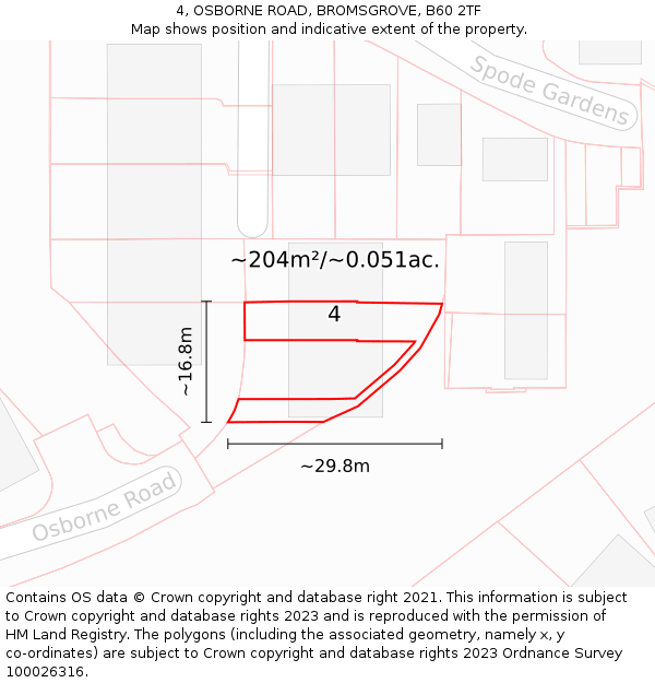 4, OSBORNE ROAD, BROMSGROVE, B60 2TF: Plot and title map