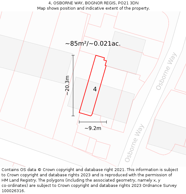 4, OSBORNE WAY, BOGNOR REGIS, PO21 3DN: Plot and title map