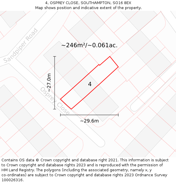 4, OSPREY CLOSE, SOUTHAMPTON, SO16 8EX: Plot and title map
