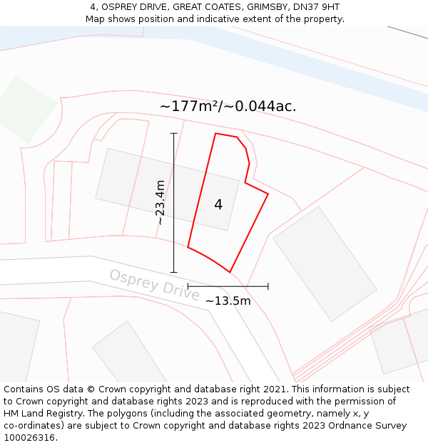 4, OSPREY DRIVE, GREAT COATES, GRIMSBY, DN37 9HT: Plot and title map